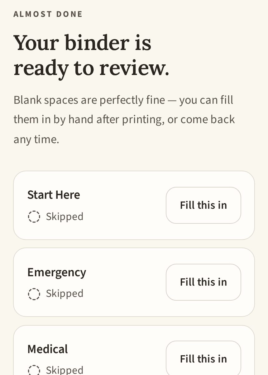 The guided builder: download your personalized binder