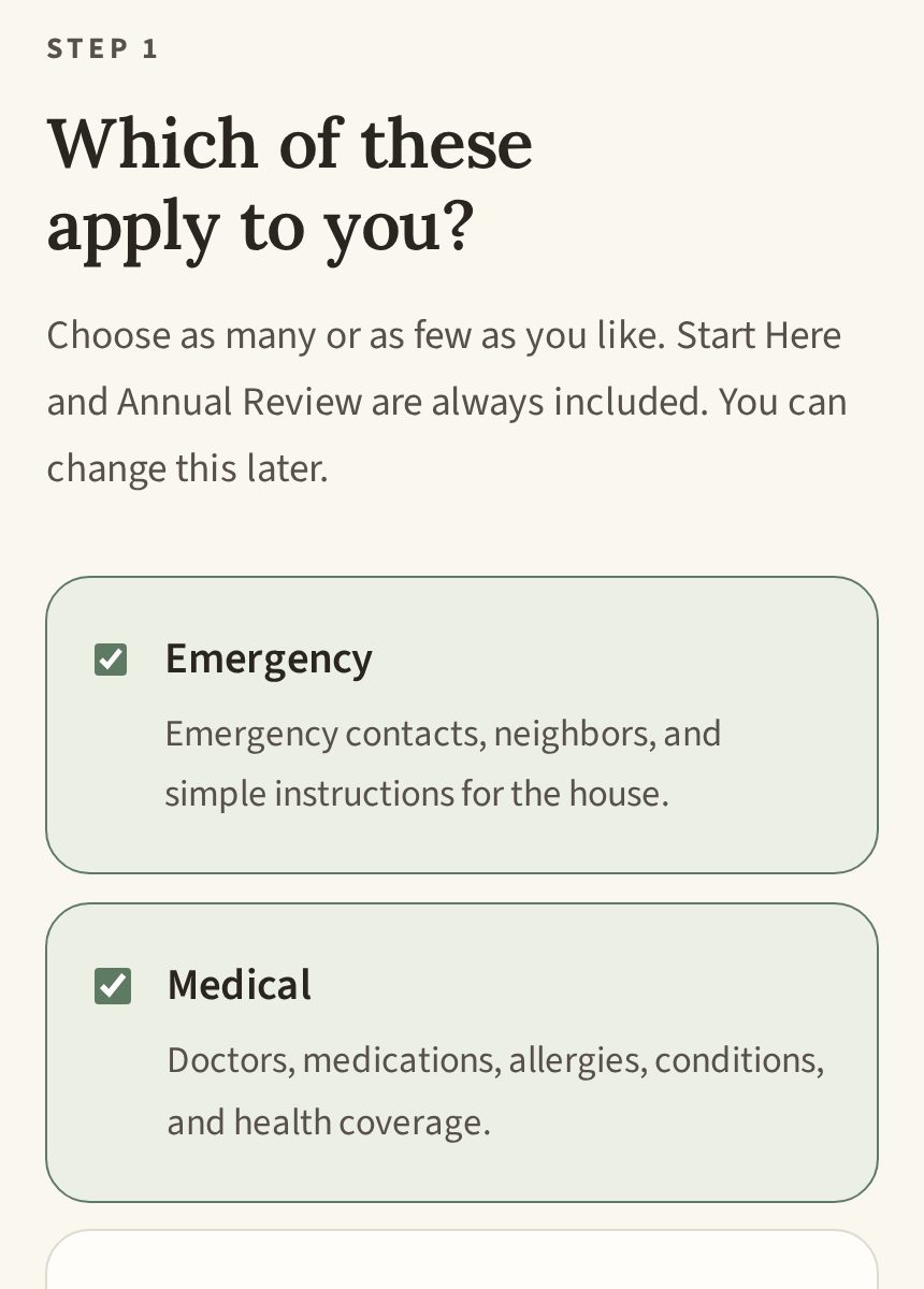The guided builder: choose what matters to you